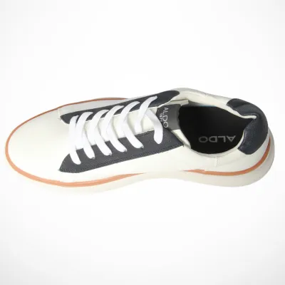 Men Genuine Leather Sneaker (White & Navy Blue)