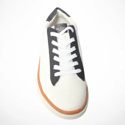 Men Genuine Leather Sneaker (White & Navy Blue)