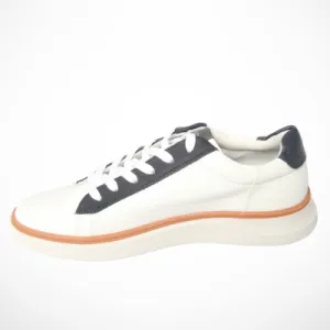 Men Genuine Leather Sneaker (White & Navy Blue)