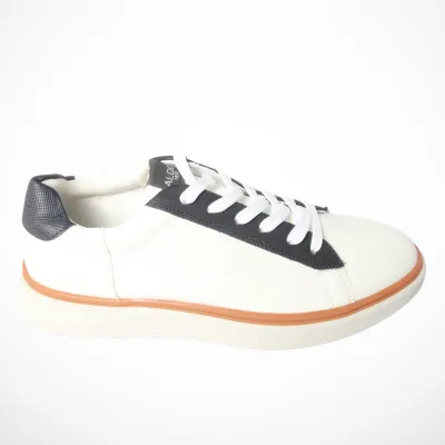 Men Genuine Leather Sneaker (White & Navy Blue)