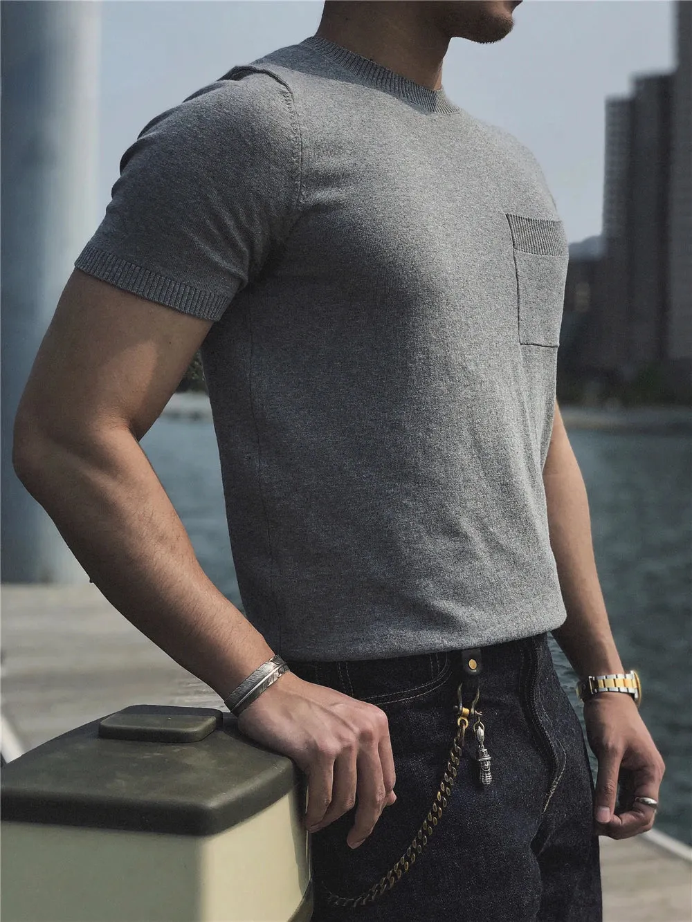 Men's Knit T-shirt O-neck Short Sleeves Cotton Tees