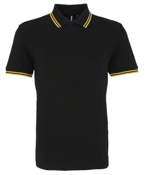 Mens Tipped Short Sleeve Polo Shirt - Black/Yellow