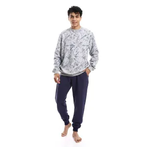 Men's Winter Pajama Printed - Navy