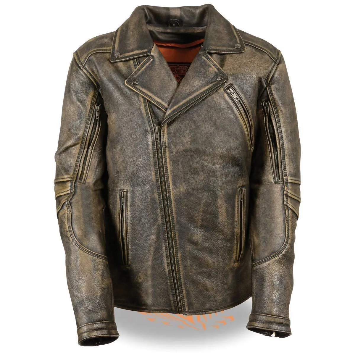 Milwaukee Leather MLM1515 Men's Classic Beltless Distressed Brown Leather Triple Stitched Motorcycle Biker Jacket