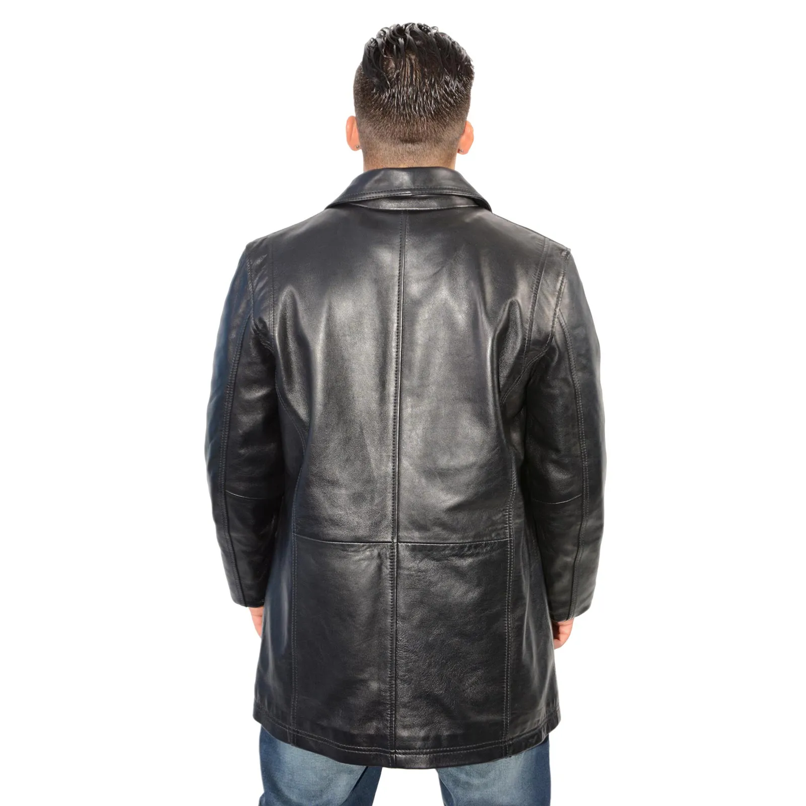 Milwaukee Leather SFM1815 Men's Black Classic Button Closure Design Leather Car Coat