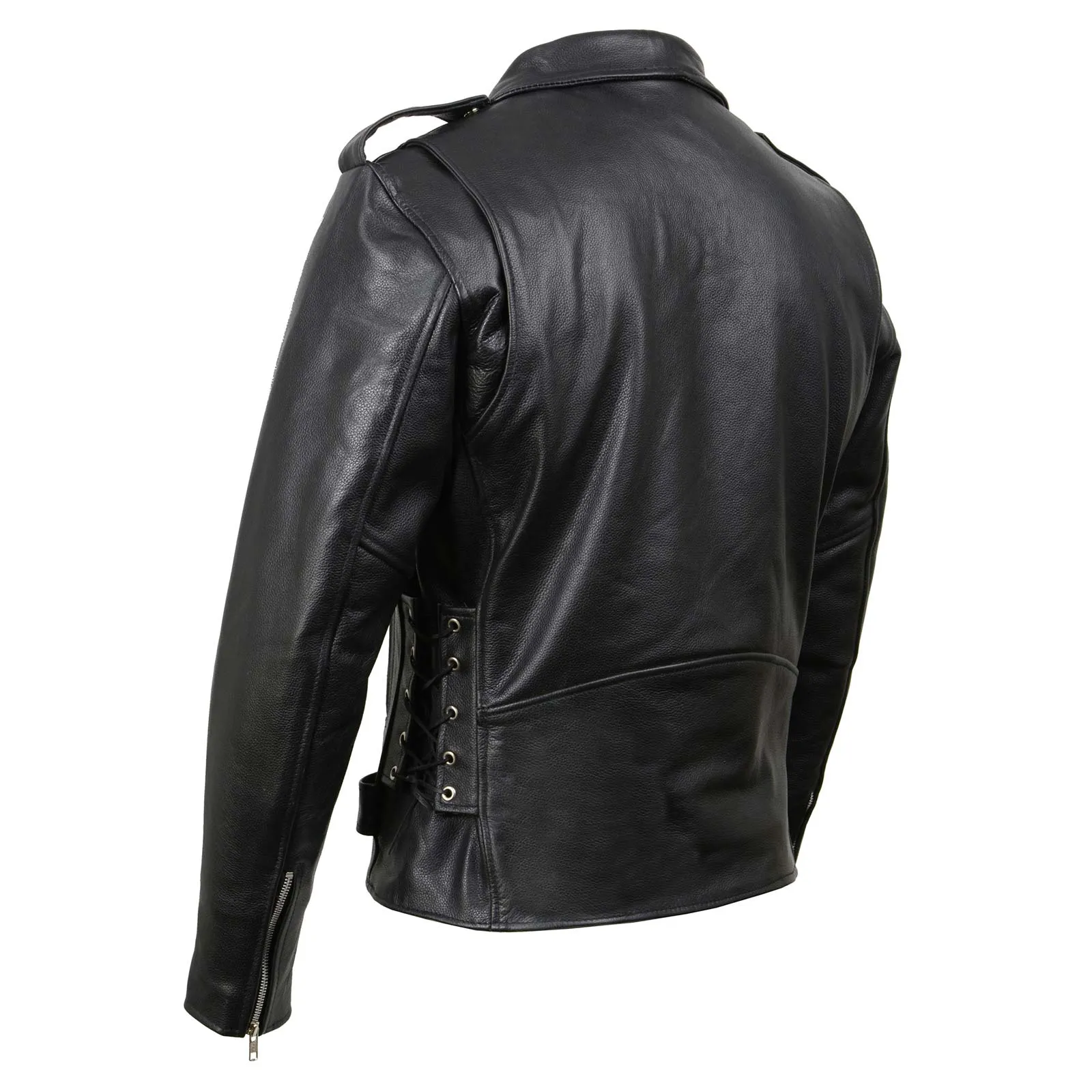 Milwaukee Leather SH1011 Black Classic Brando Motorcycle Jacket for Men Made of Cowhide Leather w/ Side Lacing