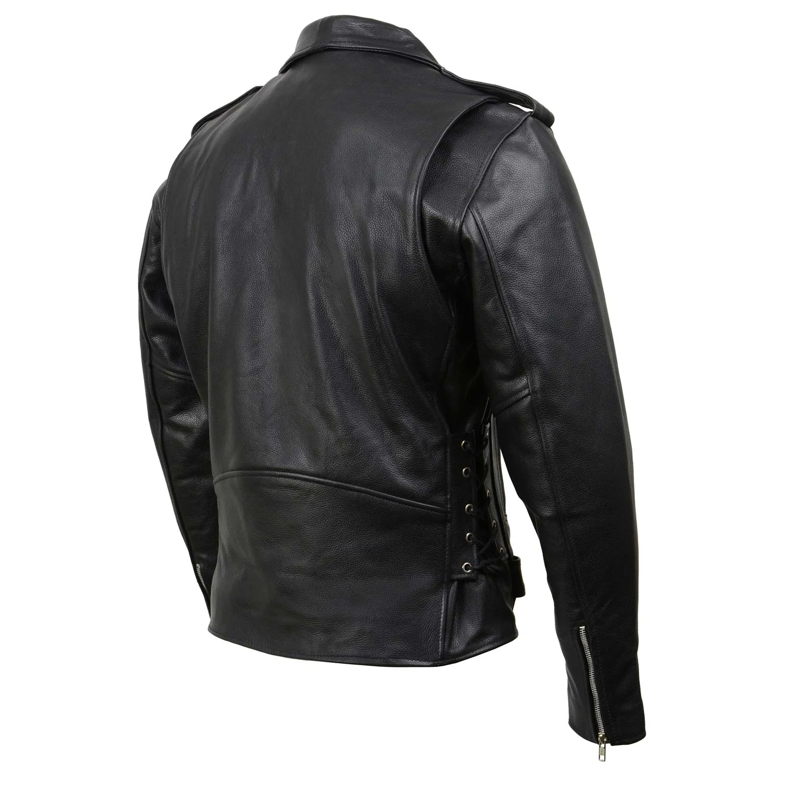 Milwaukee Leather SH1011 Black Classic Brando Motorcycle Jacket for Men Made of Cowhide Leather w/ Side Lacing