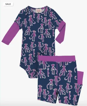 Munki Munki sock monkey infant romper and pants set- Purple