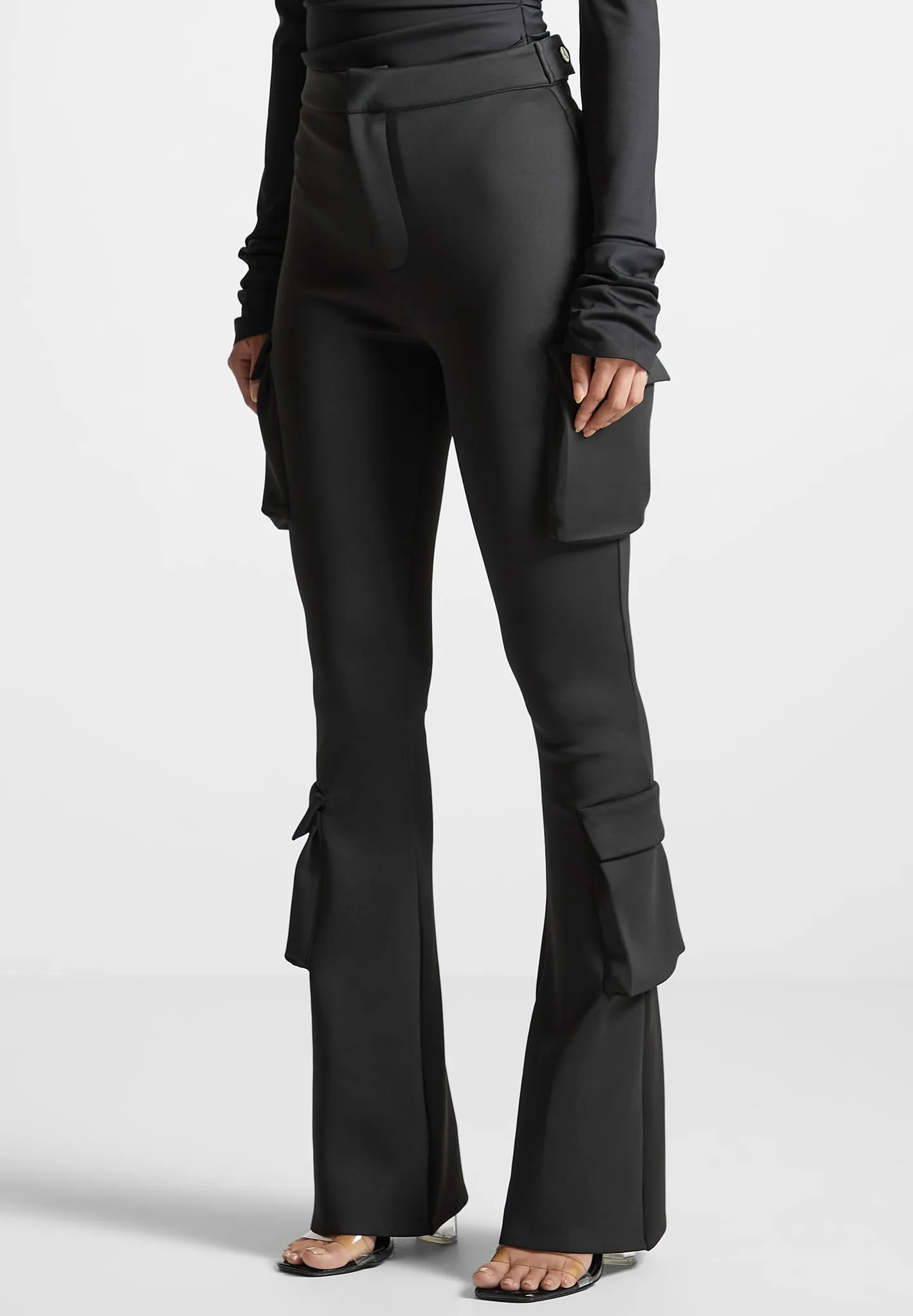 Neoprene Cargo Fit and Flare Leggings - Black