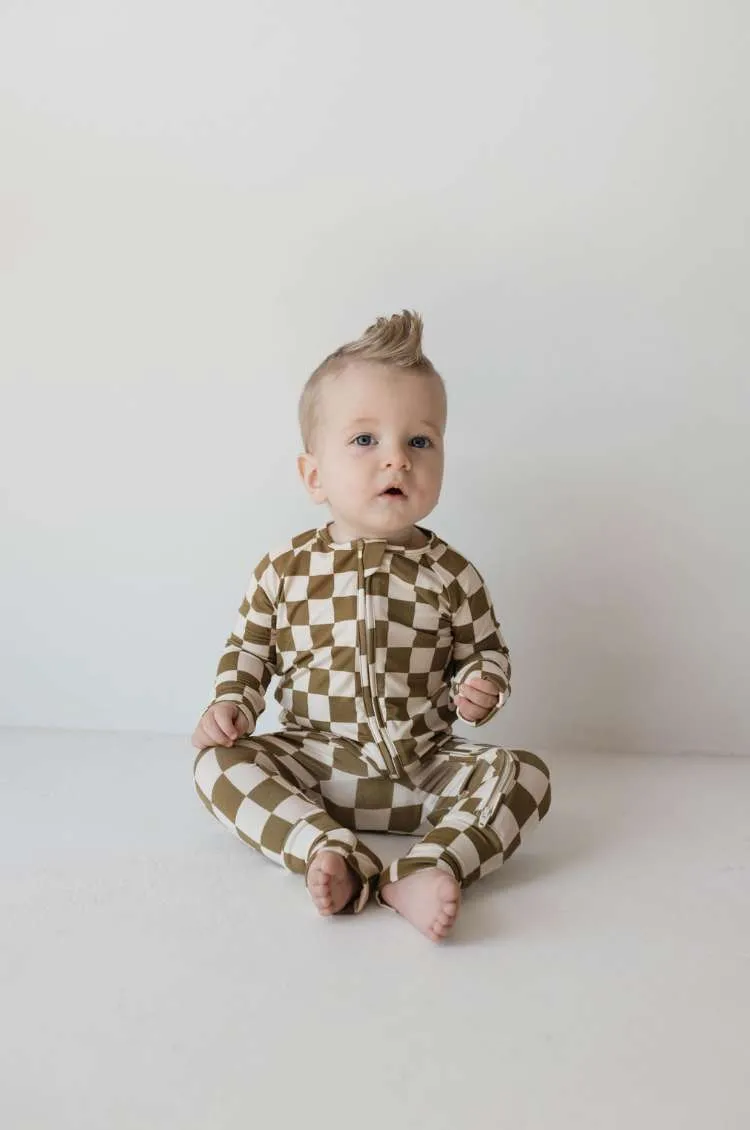 Olive checker | Bamboo Zip Pajamas