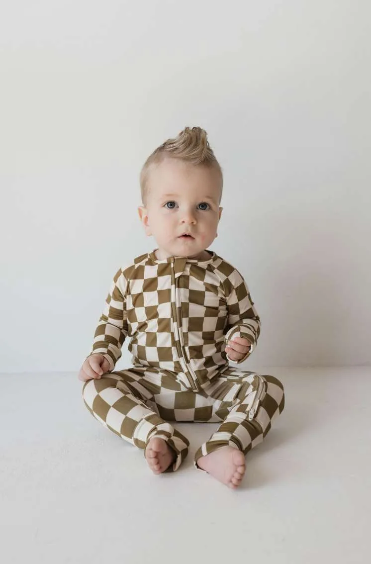 Olive checker | Bamboo Zip Pajamas