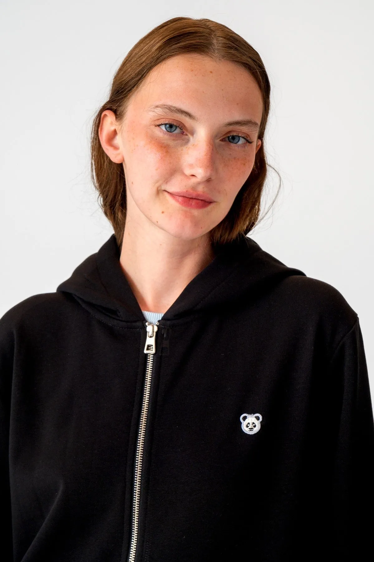 Panda Soft Fleece Full-Zip Hoodie - Siyah