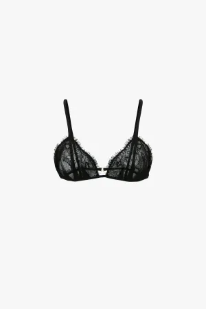 Pleat Detail Lace Bra In Black