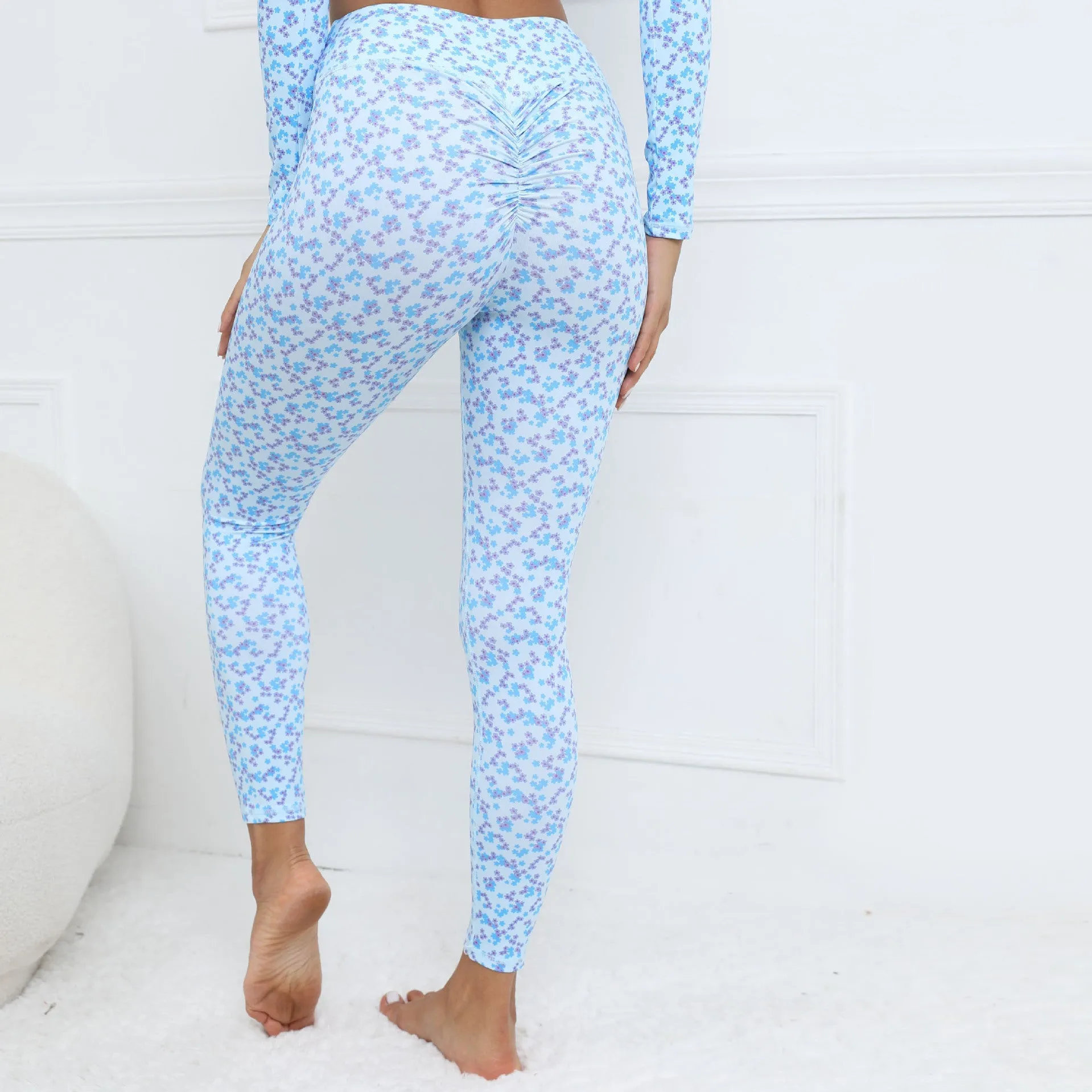 Pleated Floral Slimming Wholesale Leggings