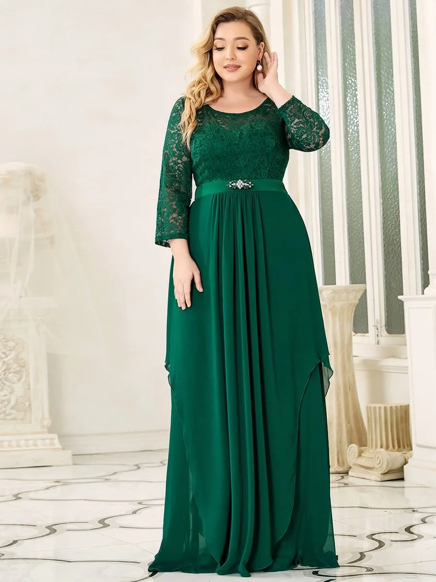 Plus Size Classic Floral Lace Bridesmaid Dress with Long Sleeve