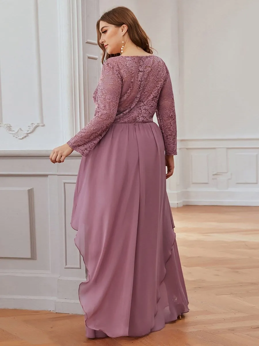 Plus Size Classic Floral Lace Bridesmaid Dress with Long Sleeve