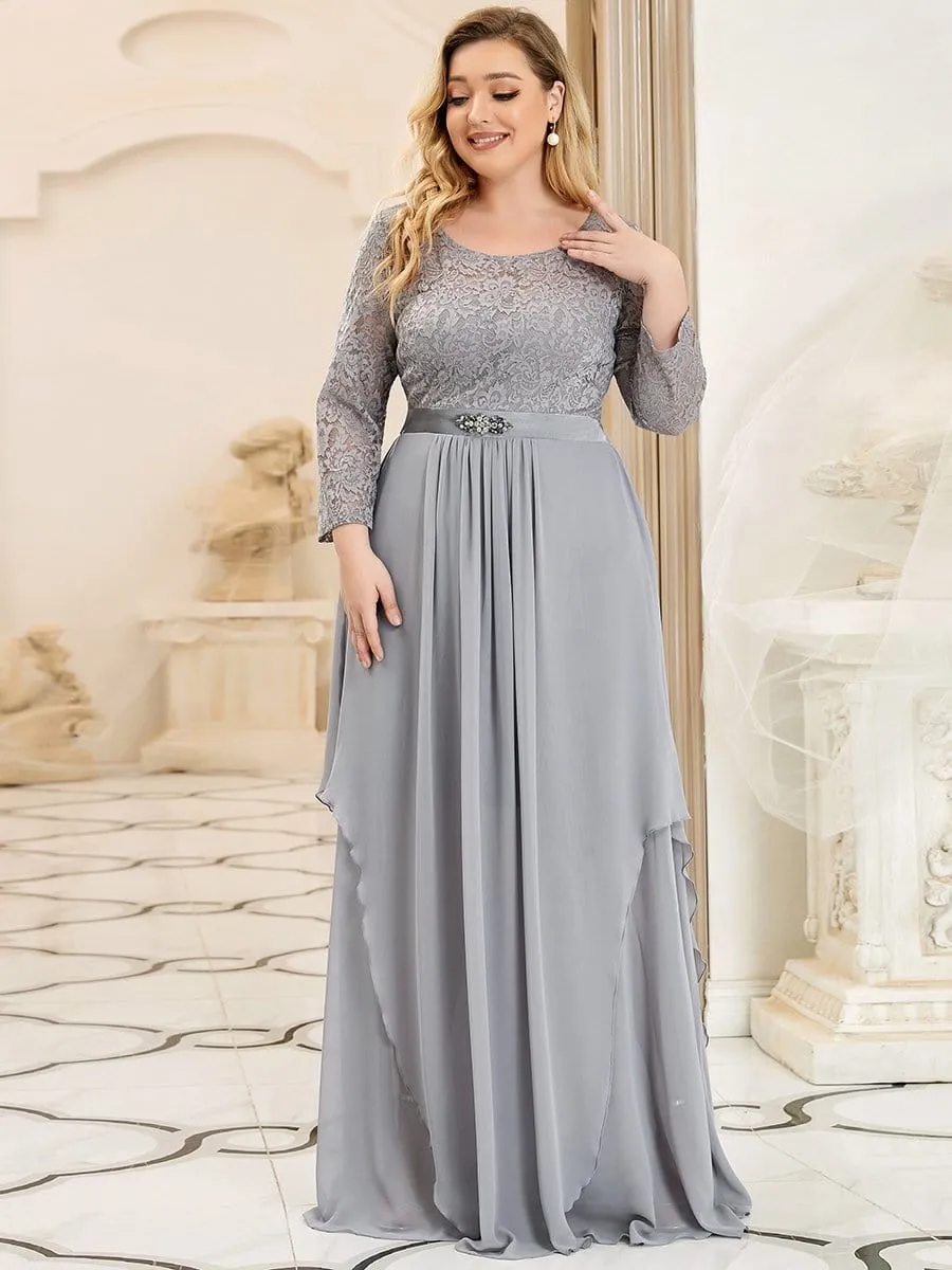 Plus Size Classic Floral Lace Bridesmaid Dress with Long Sleeve