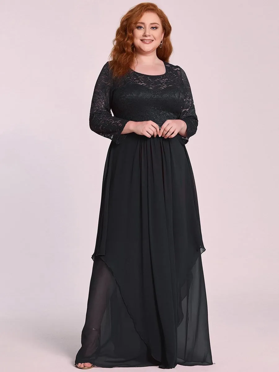 Plus Size Classic Floral Lace Bridesmaid Dress with Long Sleeve