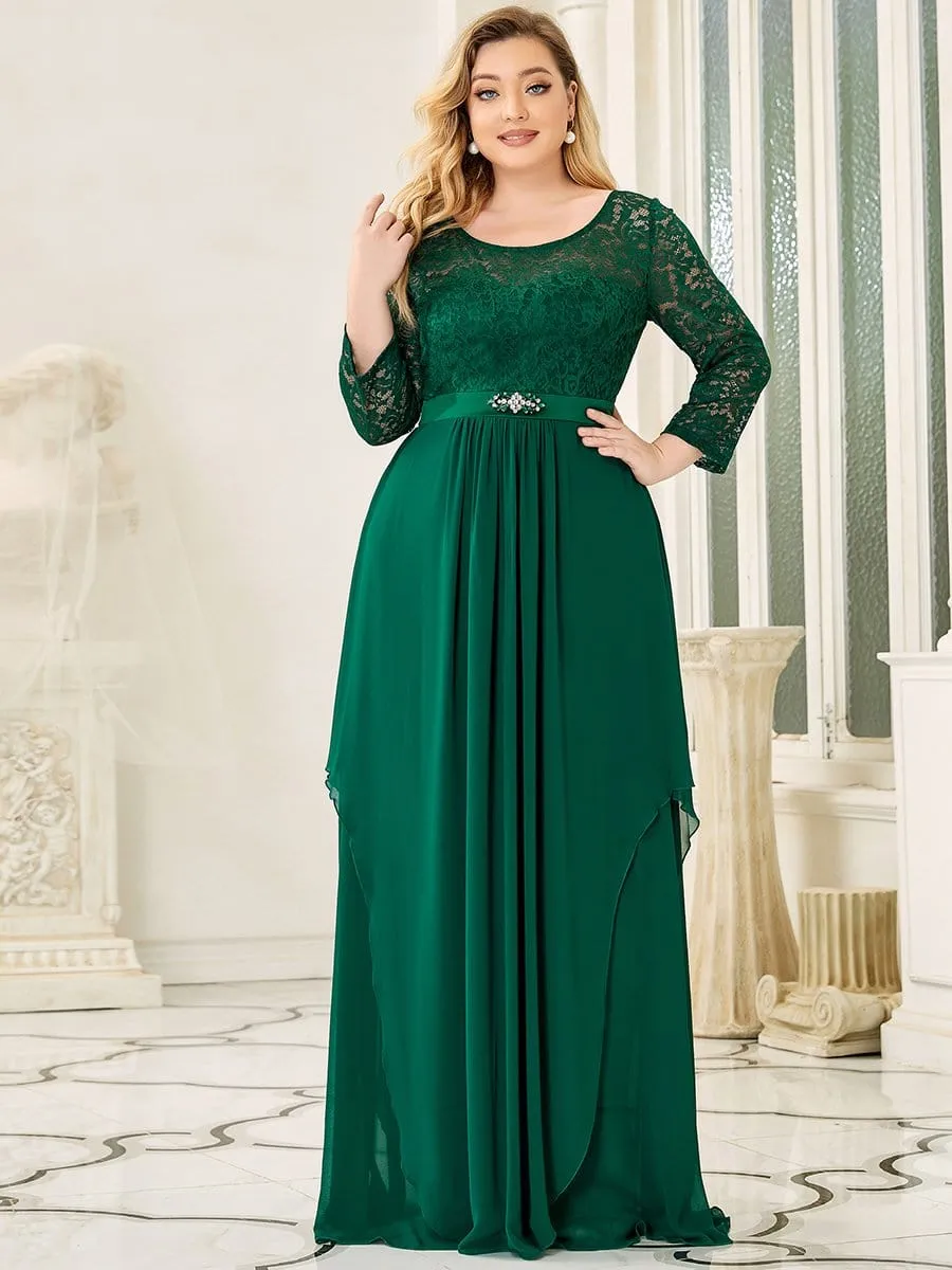 Plus Size Classic Floral Lace Bridesmaid Dress with Long Sleeve