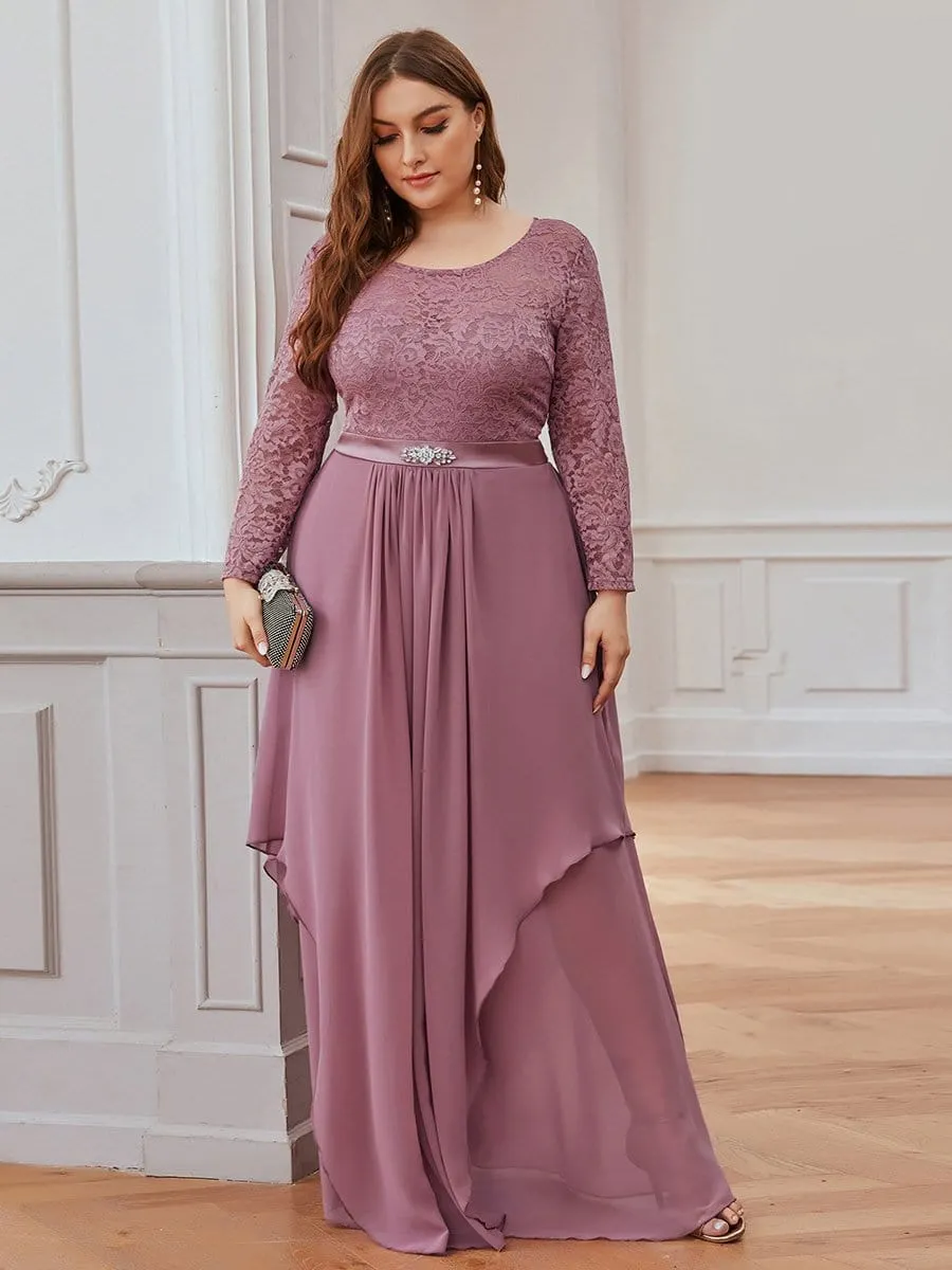 Plus Size Classic Floral Lace Bridesmaid Dress with Long Sleeve