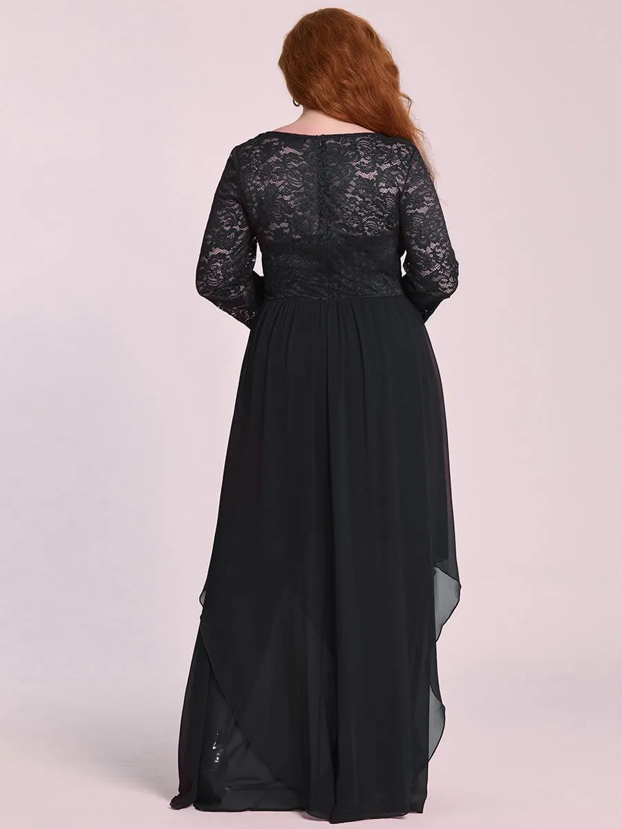 Plus Size Classic Floral Lace Bridesmaid Dress with Long Sleeve