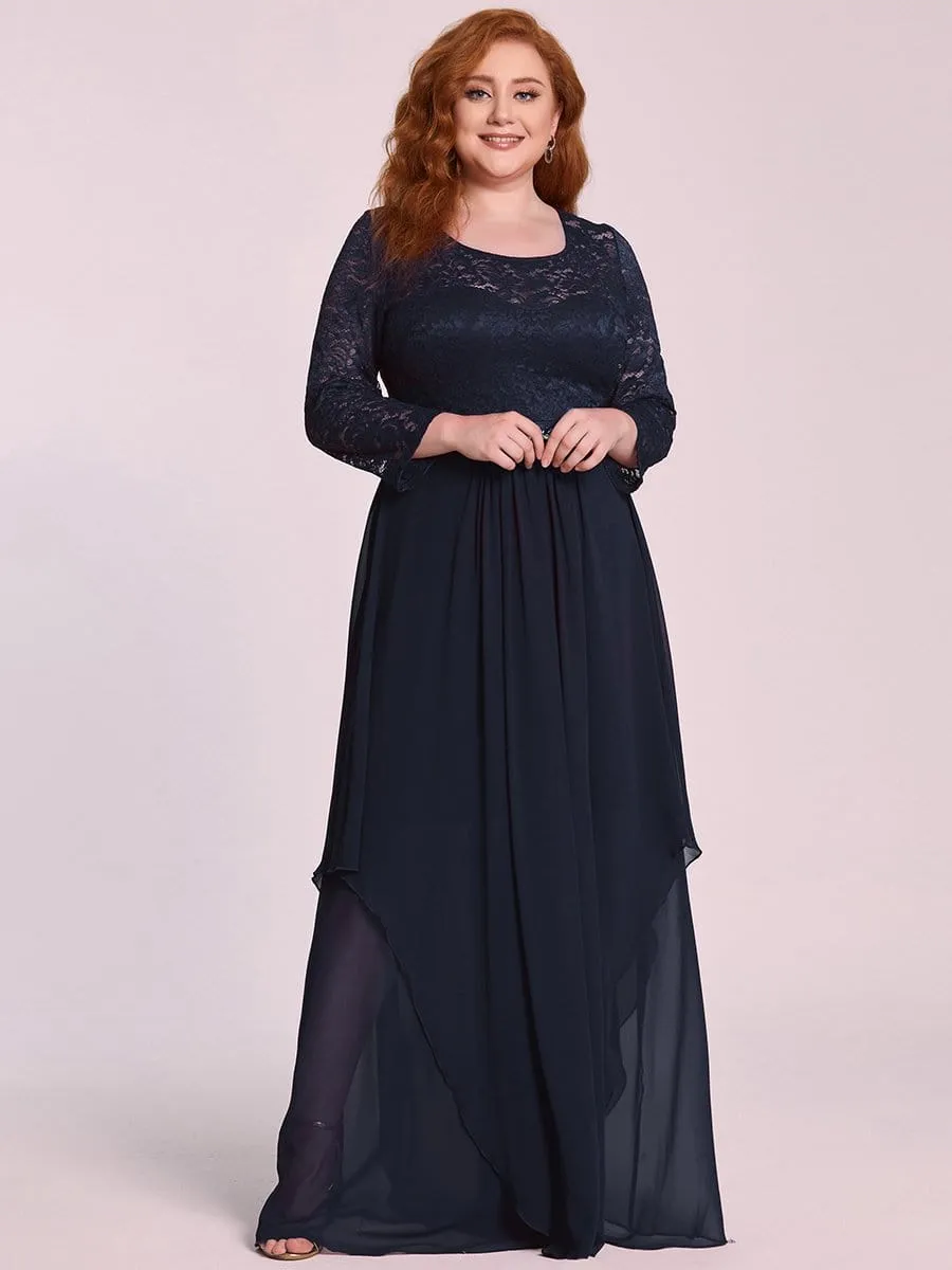 Plus Size Classic Floral Lace Bridesmaid Dress with Long Sleeve