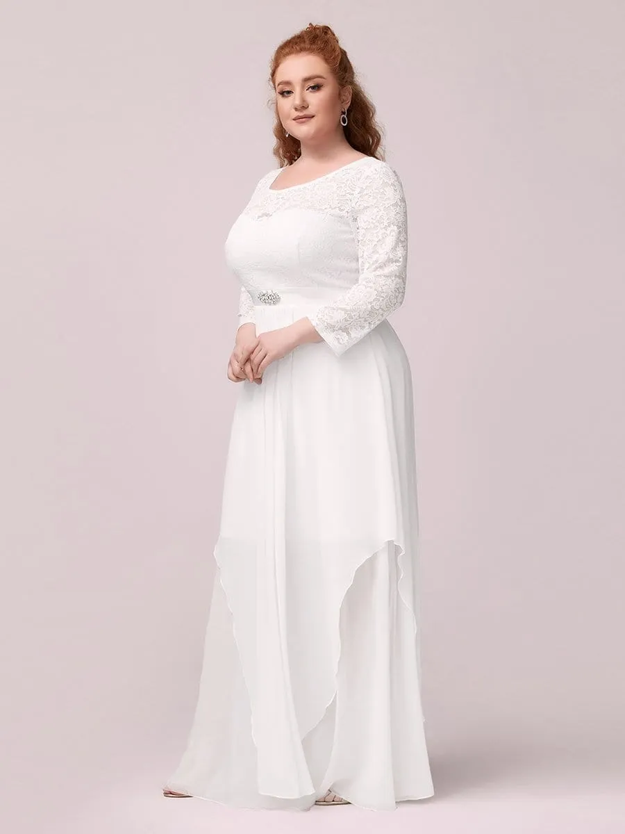 Plus Size Classic Floral Lace Bridesmaid Dress with Long Sleeve