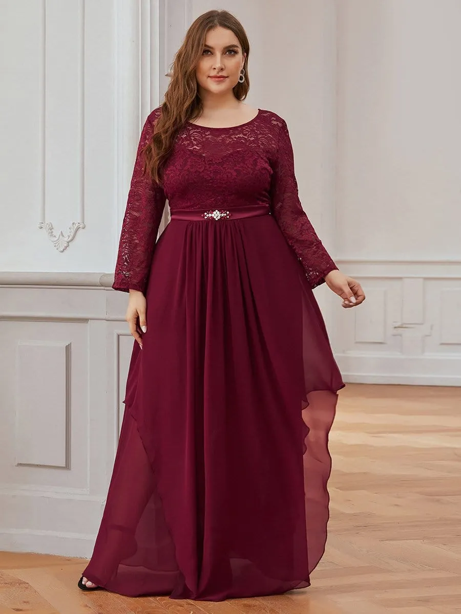 Plus Size Classic Floral Lace Bridesmaid Dress with Long Sleeve