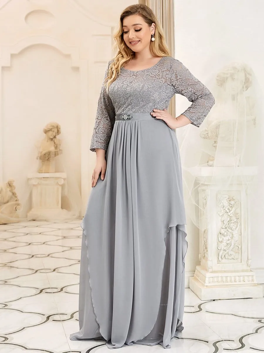 Plus Size Classic Floral Lace Bridesmaid Dress with Long Sleeve