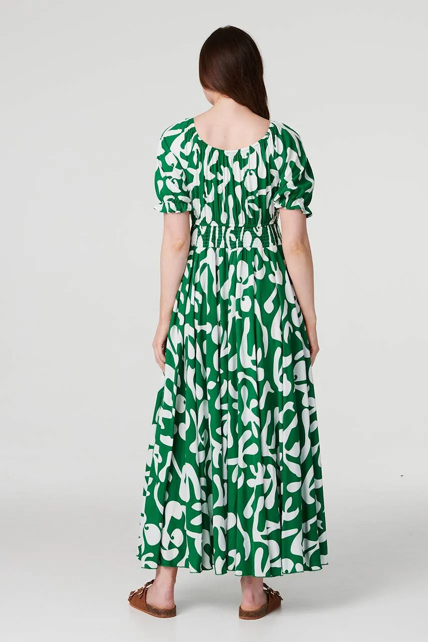 Printed Puff Sleeve Maxi Dress