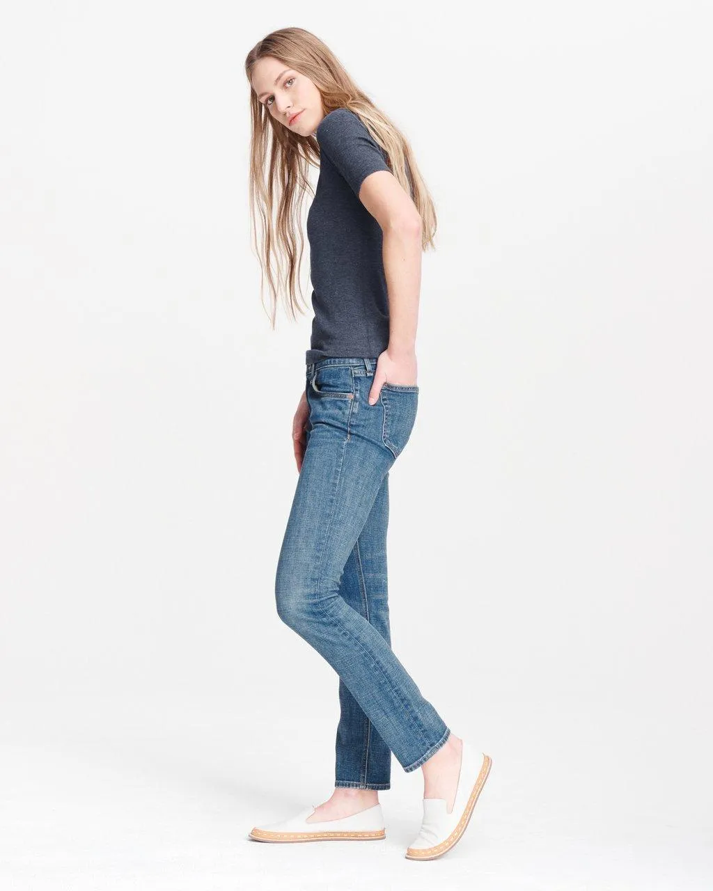 Rag & Bone - The Rib Slim Tee in Heather Navy