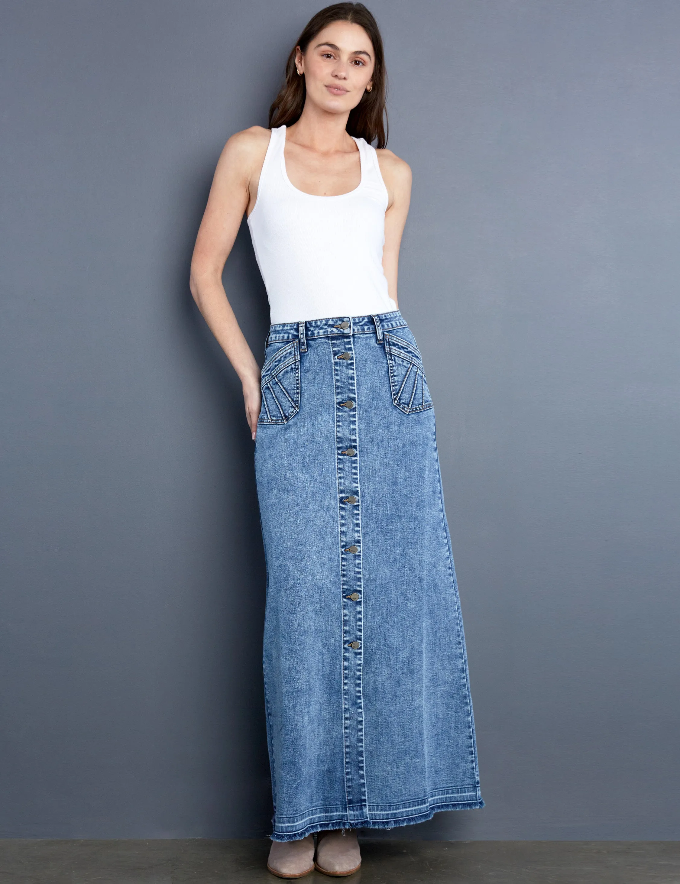 Royal Denim Maxi Skirt