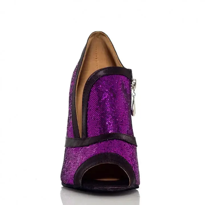 Salsa Dance Shoes Purple Glitter Comfortable Salsa Bachata Shoes