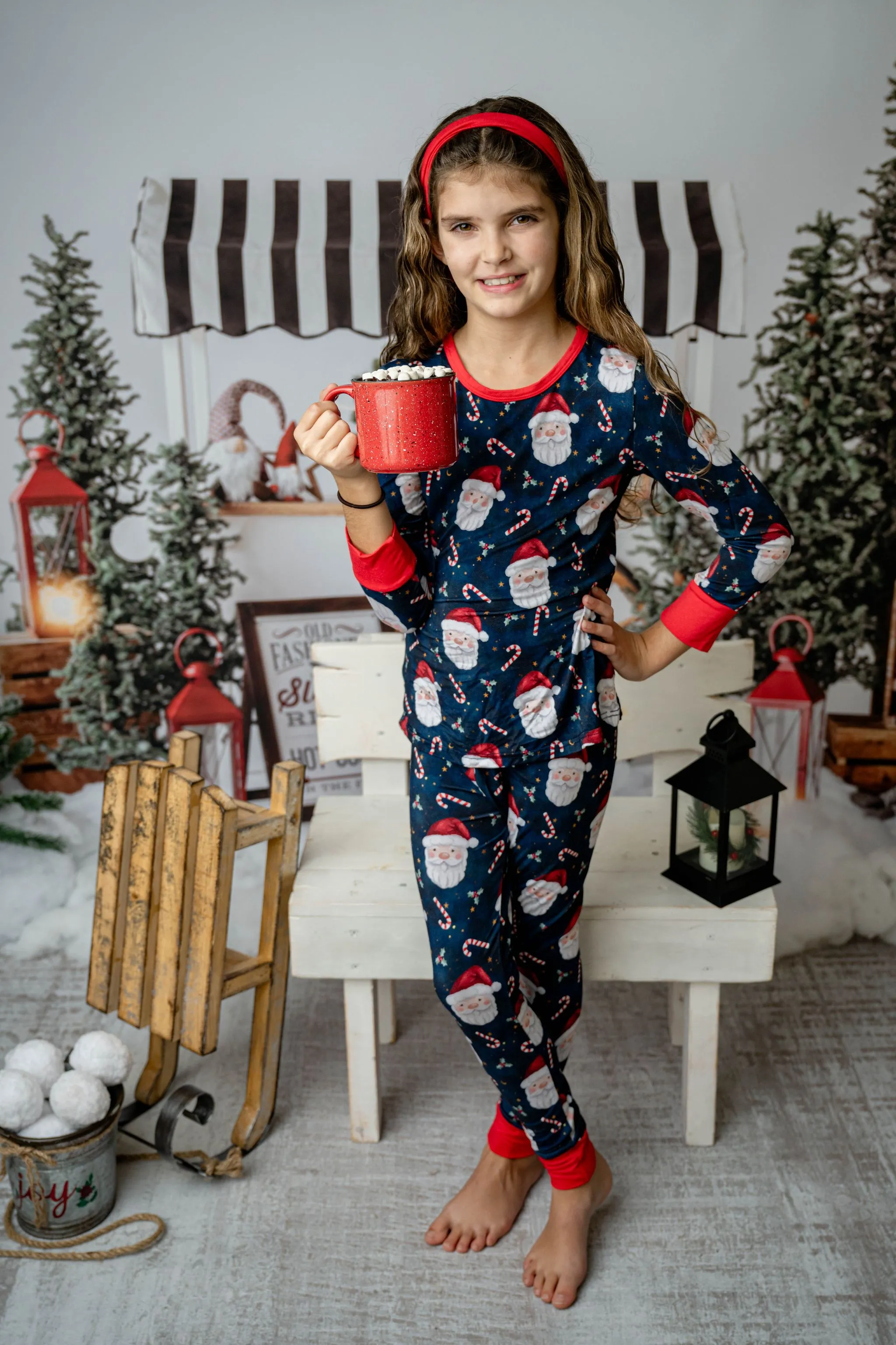 SANTA & CANDY CANE BLUE BAMBOO PAJAMAS