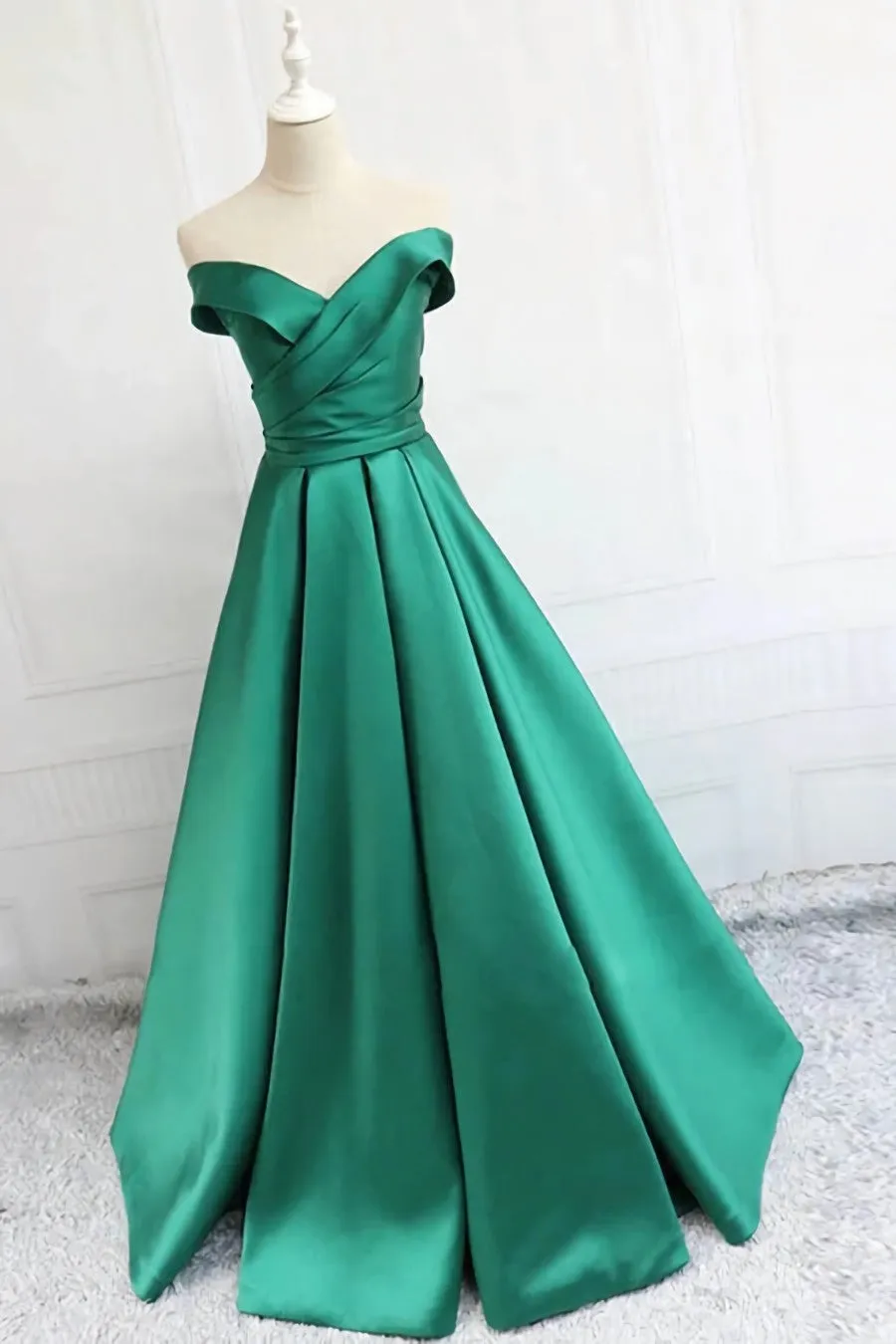 Satin A-line Off-the-Shoulder Evening Dresses,Elegant Long Prom Dresses,Graduation Dress