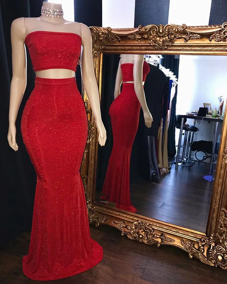 Sexy Red Two Pieces Prom Dress | Mermaid Long Sequins Evening Gowns BC1425