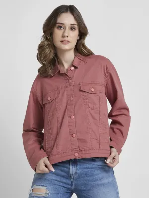 Spykar Women Dusty Brick Red Regular Fit Classic Collar Denim Jacket