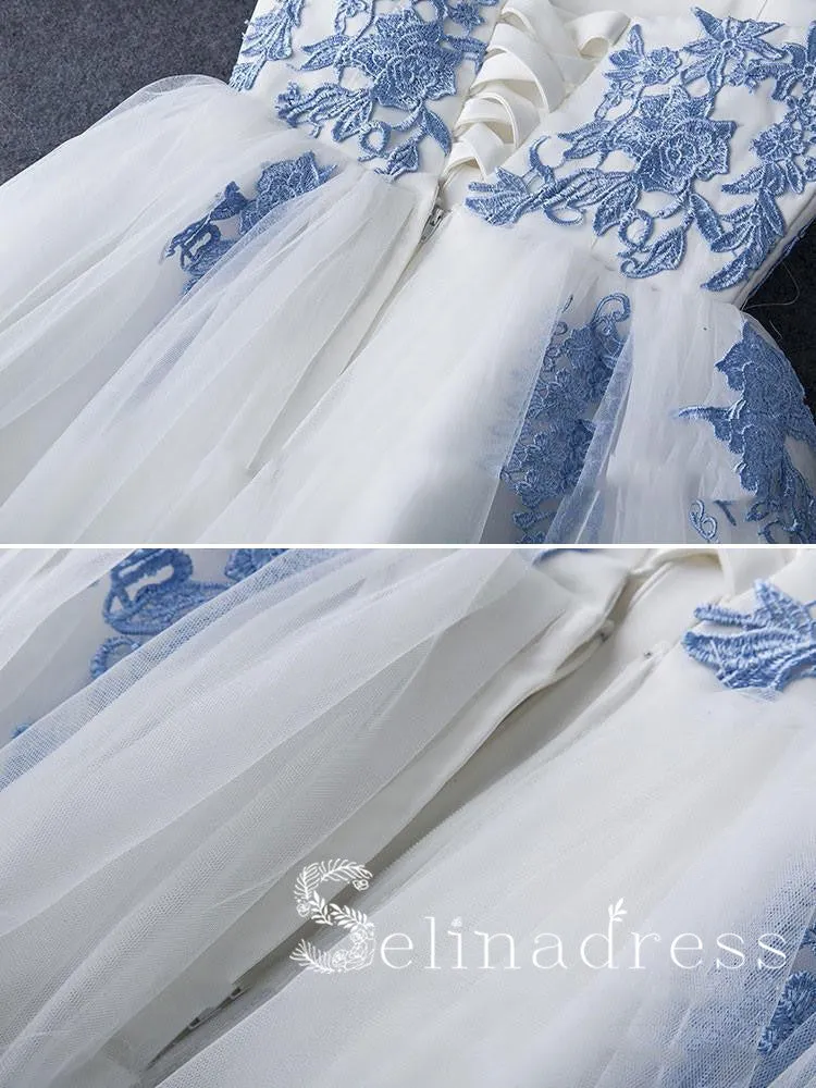 Sweetheart Elegant Homecoming Dress Tulle Blue Appliqued?Short Prom Dress On Sale HML004