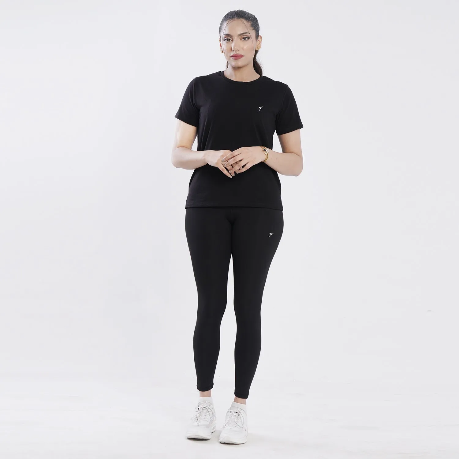 Tf-Premium Black Essential Women Cotton Lycra Tee