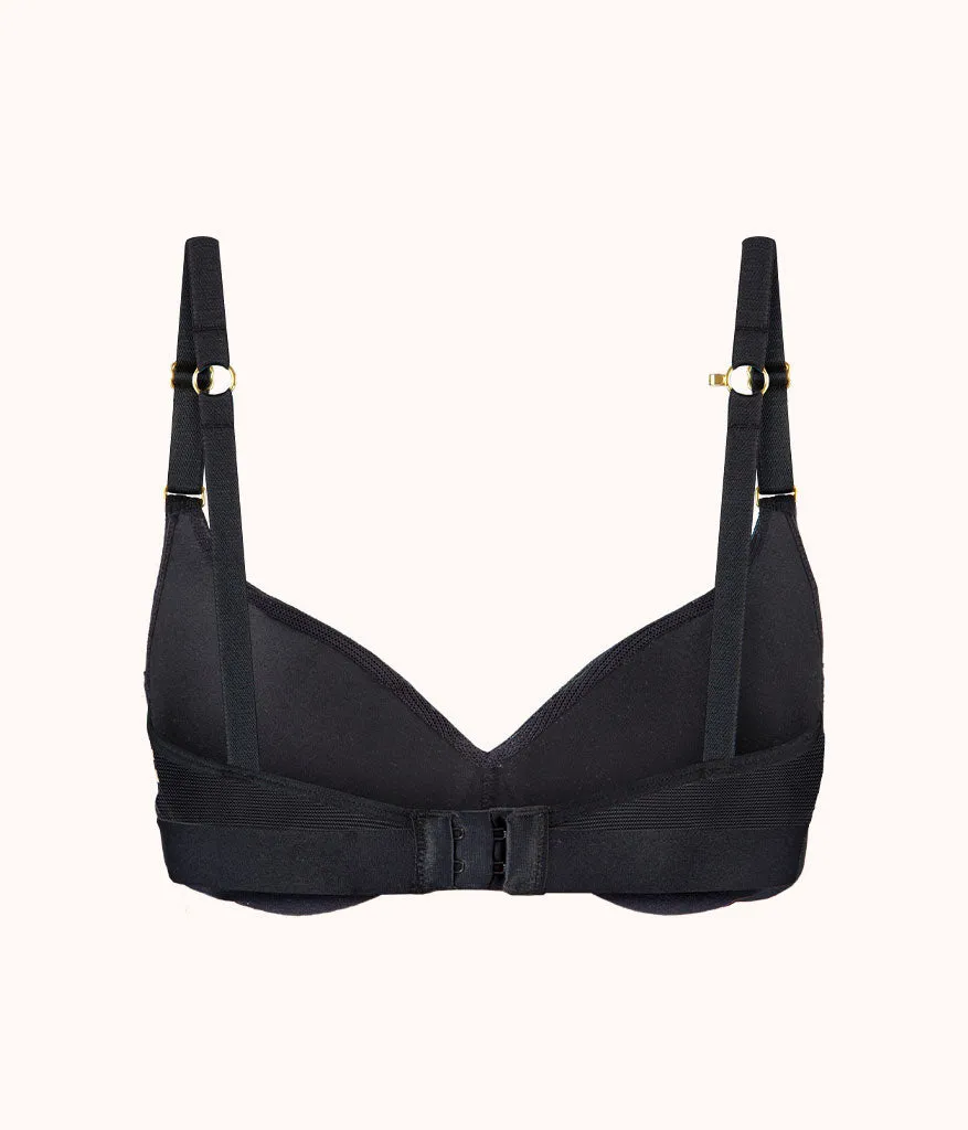 The Smooth Lace No-Wire Push-Up Bra: Jet Black/Soft Pink