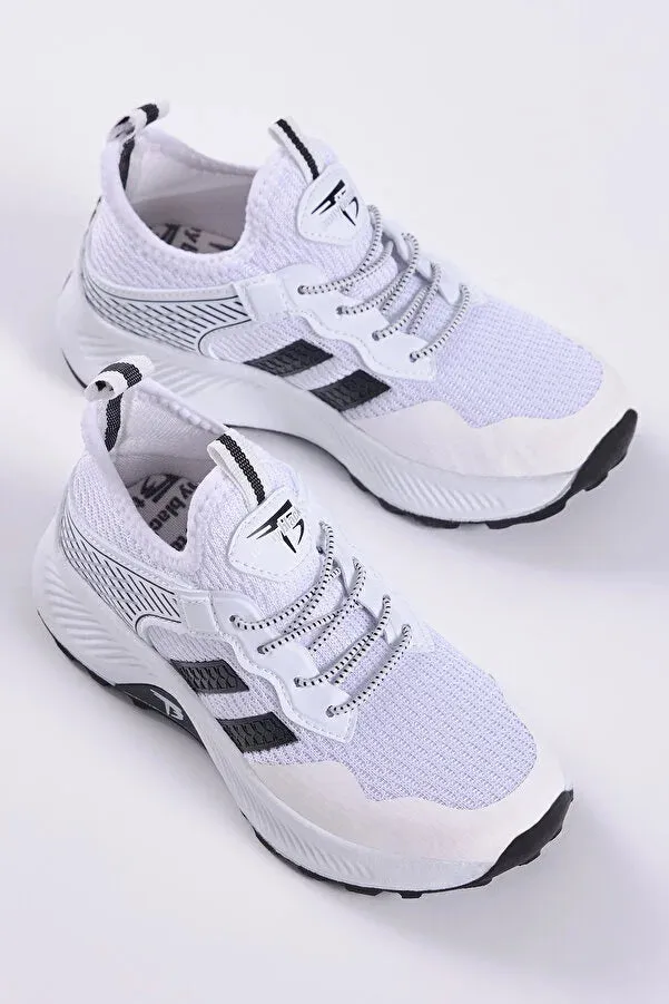 Tonny Black Boy's White Black Comfortable Breathable Fabric Lace-Up Sport Shoes