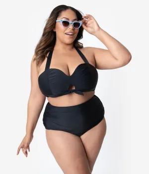 Unique Vintage Plus Size Mrs. West Black Halter Bikini Swim Top