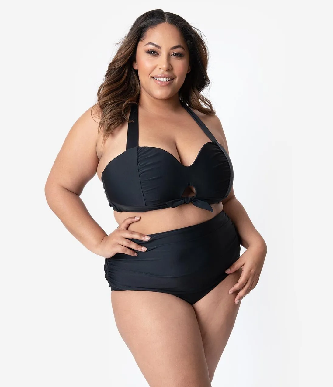 Unique Vintage Plus Size Mrs. West Black Halter Bikini Swim Top