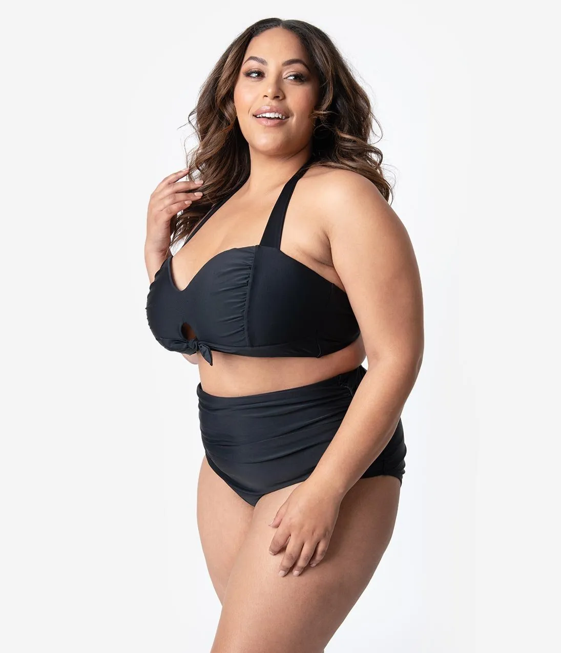 Unique Vintage Plus Size Mrs. West Black Halter Bikini Swim Top