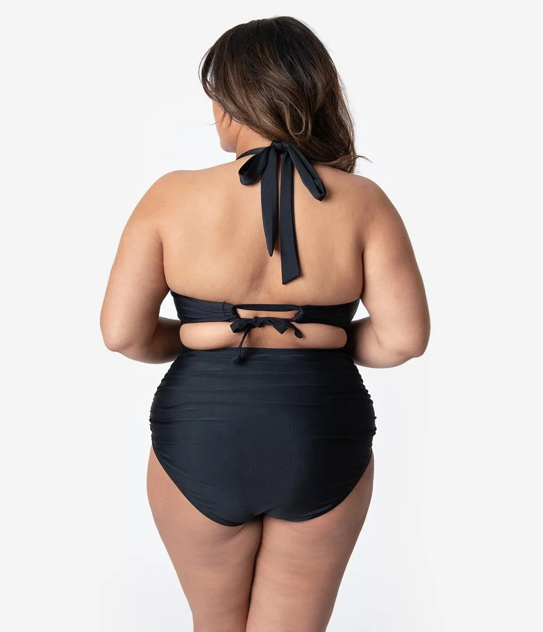 Unique Vintage Plus Size Mrs. West Black Halter Bikini Swim Top