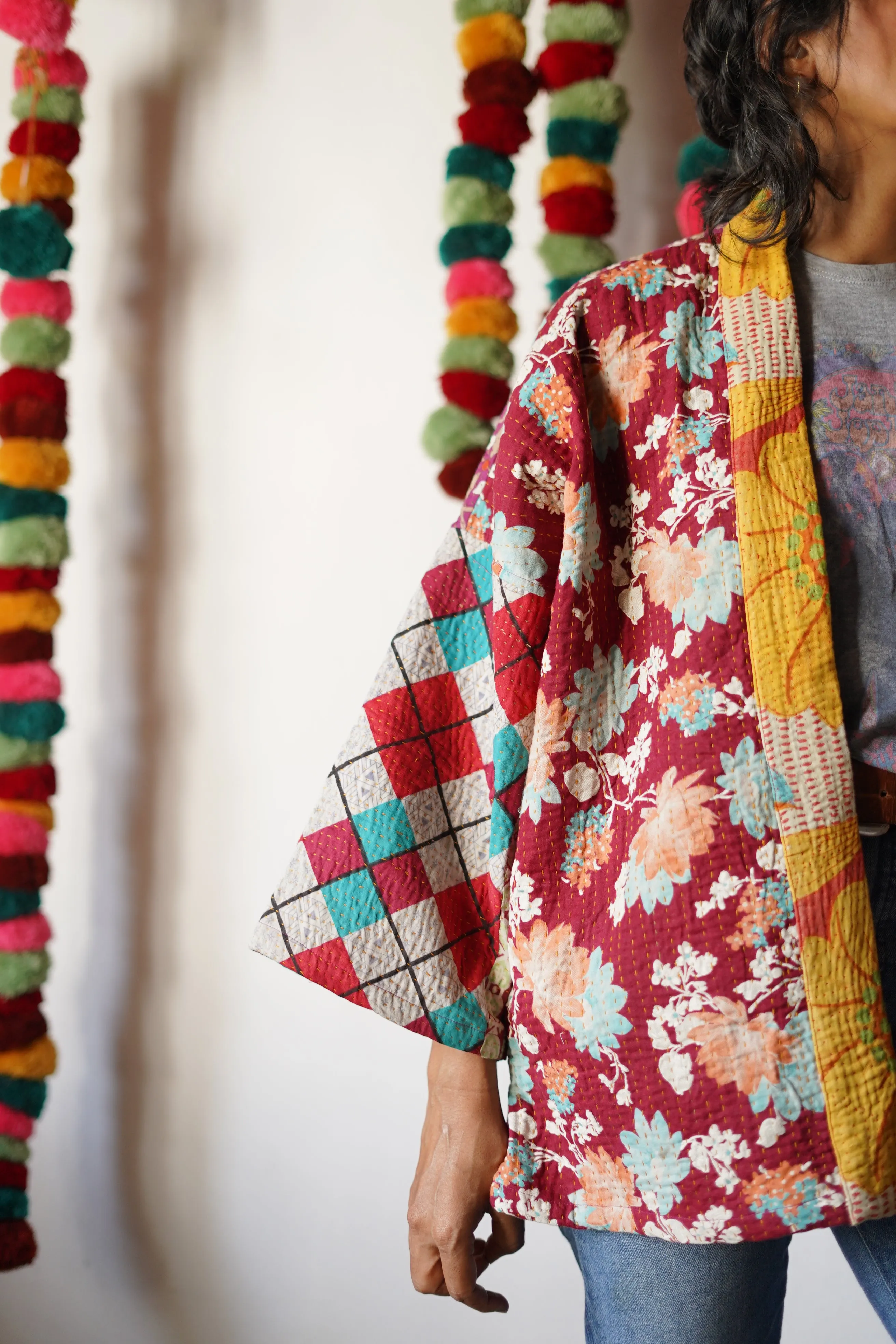 Vintage Kantha Patch Work Kimono Shrug