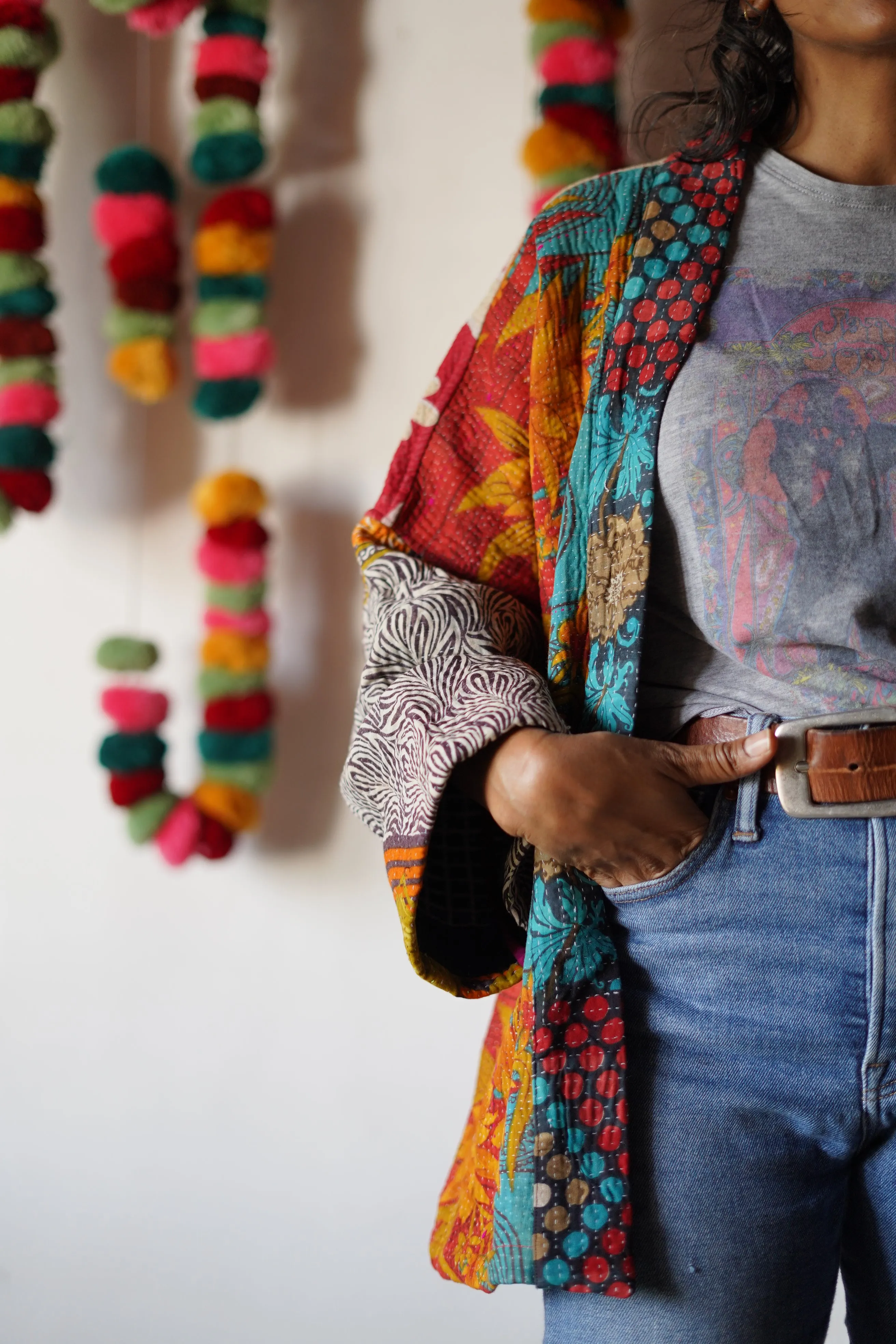 Vintage Kantha Patch Work Kimono Shrug