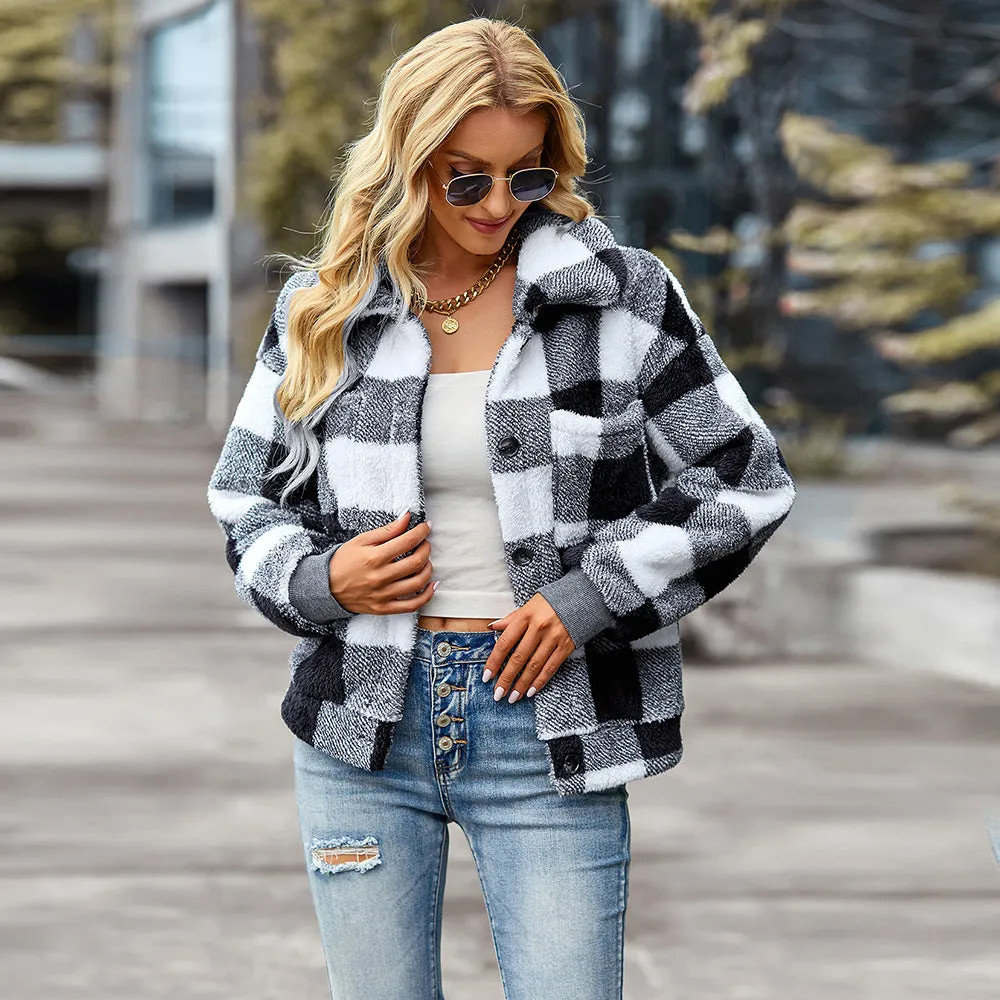 Women's checkered coat with lapels