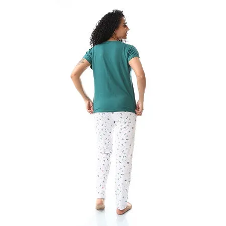 Women's Classic Summer Pajamas Made Of Cotton - Green