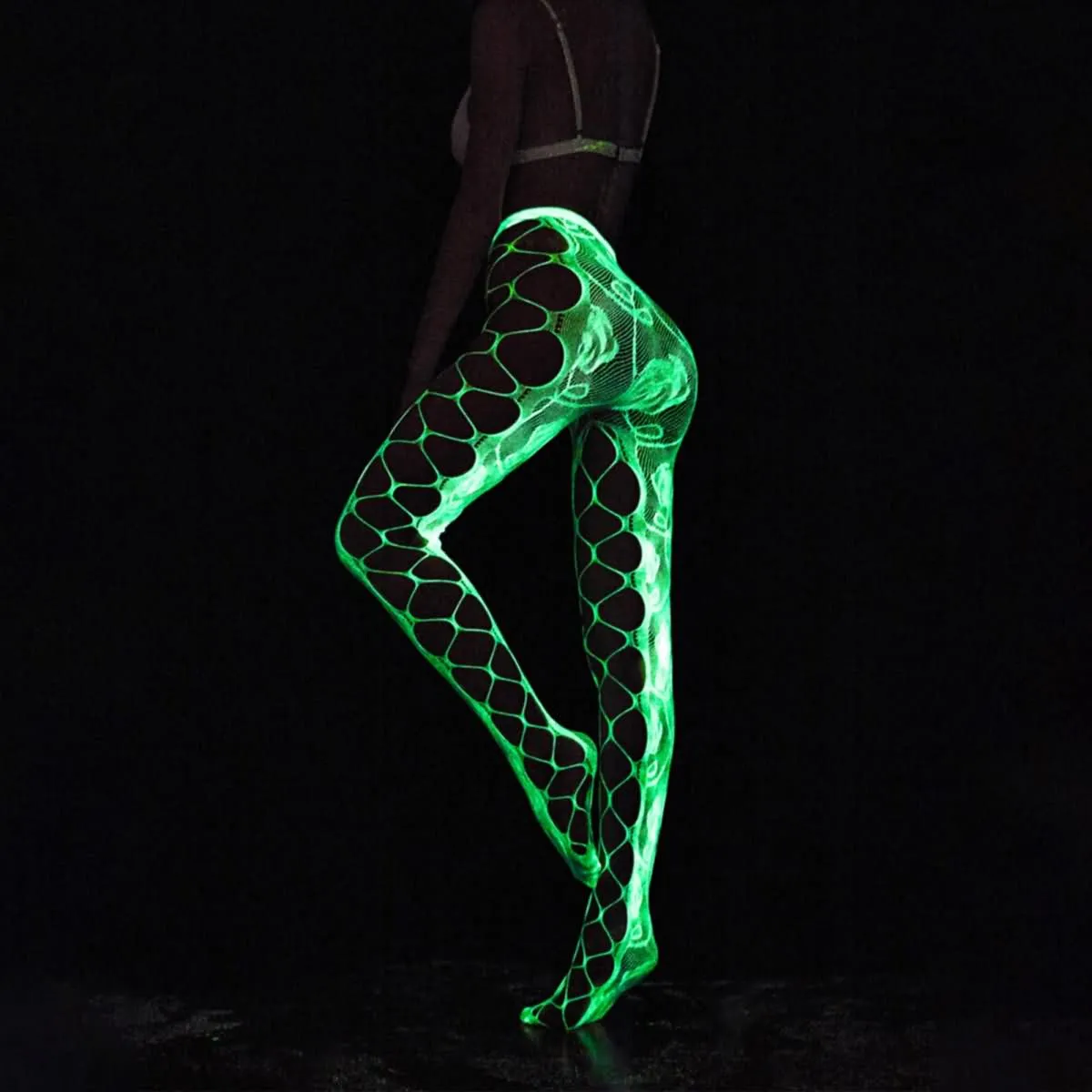 Women's Lingerie, Neon Glowing Cheeky Fishing Hoe Stockings Leggings